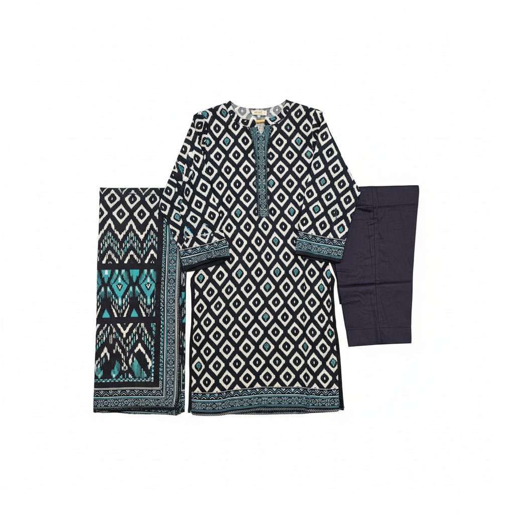 Zellbury Emerald Geometry | Black White & Green Diamond Print Linen Set