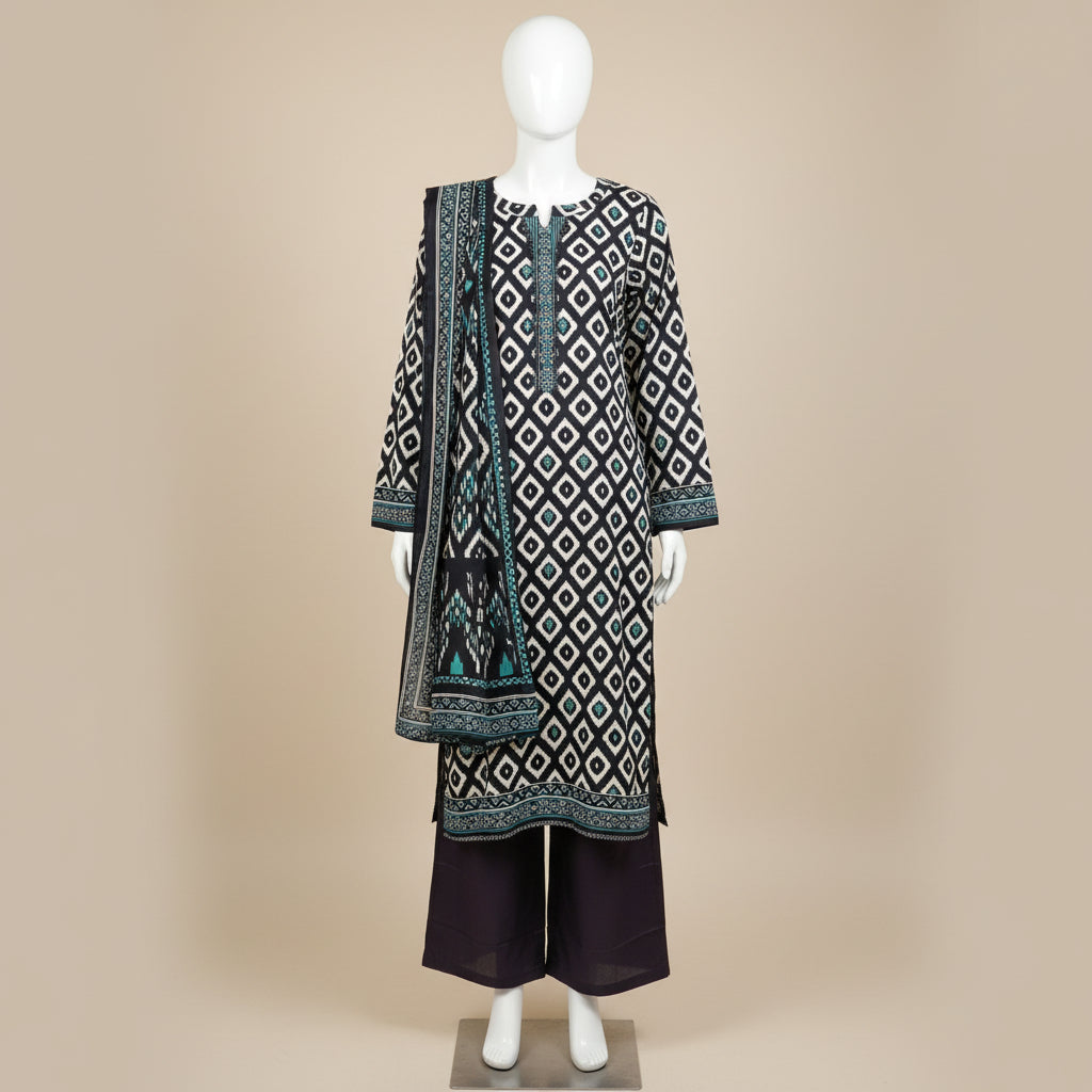 Zellbury Emerald Geometry | Black White & Green Diamond Print Linen Set