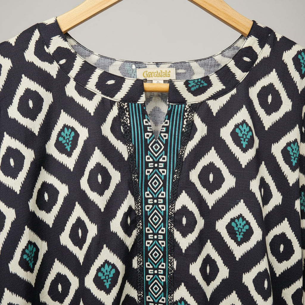 Zellbury Emerald Geometry | Black White & Green Diamond Print Linen Set