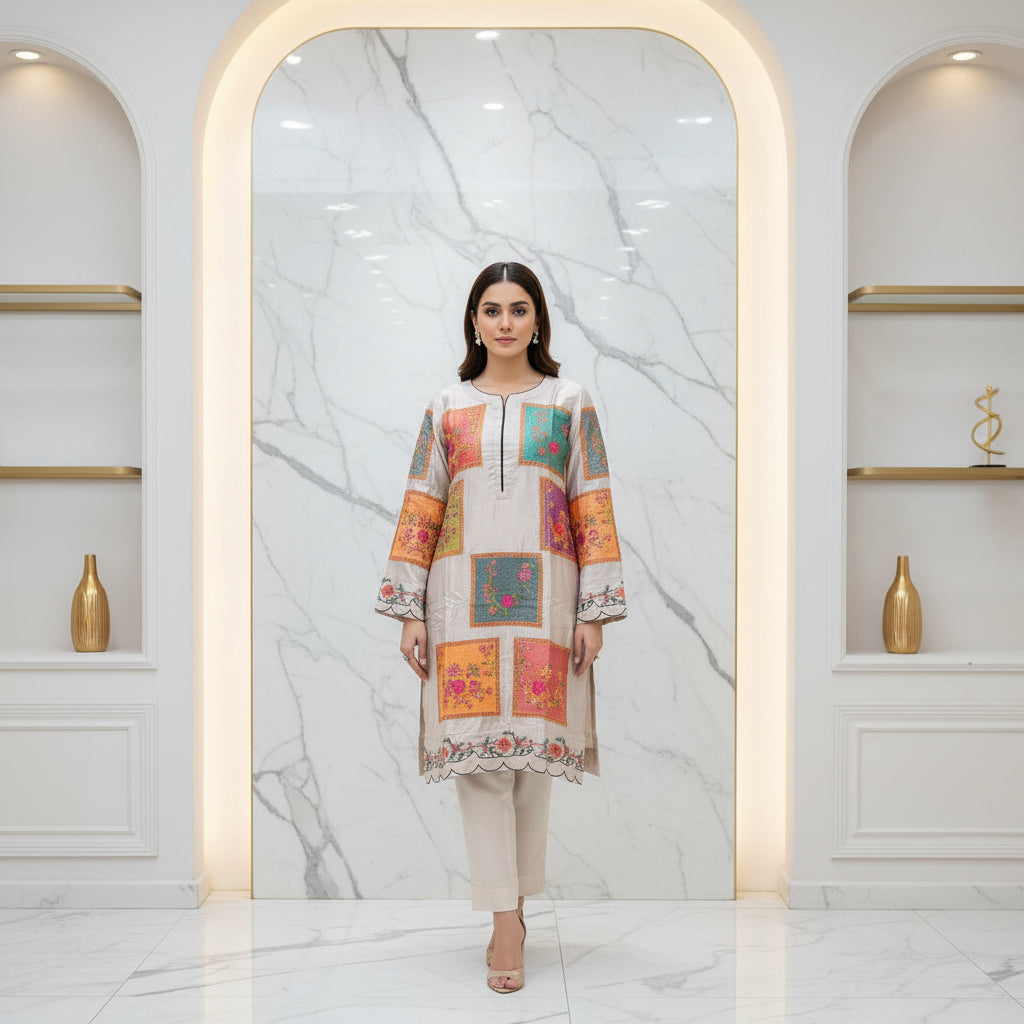 AD Winter Skin Tone | Neutral Heavy Marina Embroidered Kameez & Trouser Set