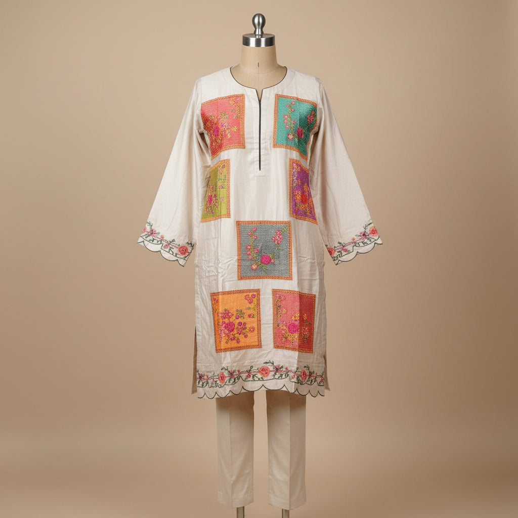 AD Winter Skin Tone | Neutral Heavy Marina Embroidered Kameez & Trouser Set