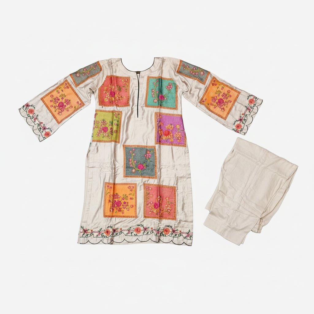 AD Winter Skin Tone | Neutral Heavy Marina Embroidered Kameez & Trouser Set