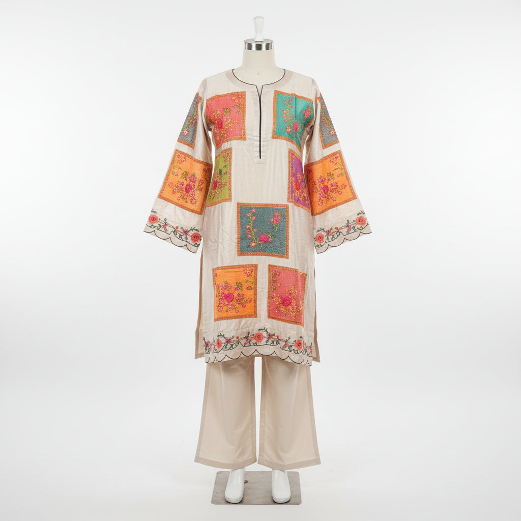 AD Winter Skin Tone | Neutral Heavy Marina Embroidered Kameez & Trouser Set