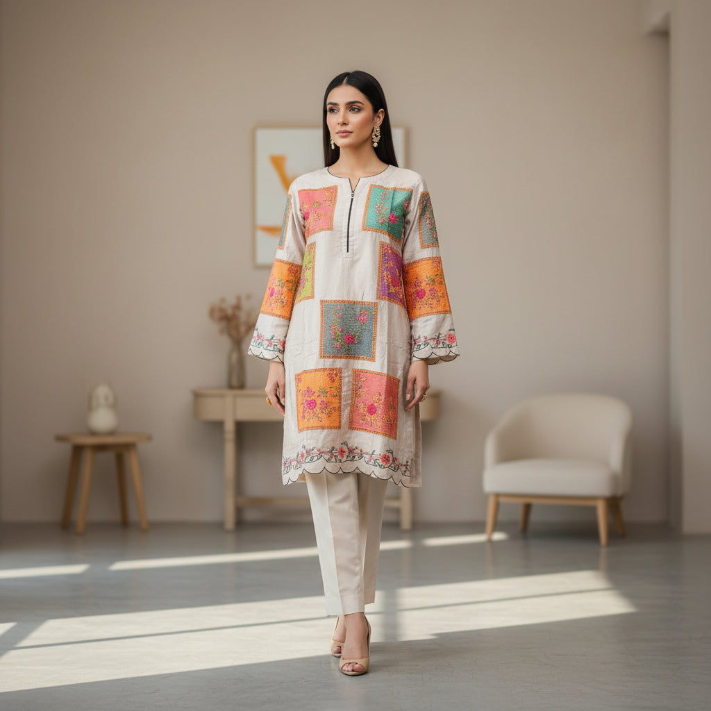 AD Winter Skin Tone | Neutral Heavy Marina Embroidered Kameez & Trouser Set