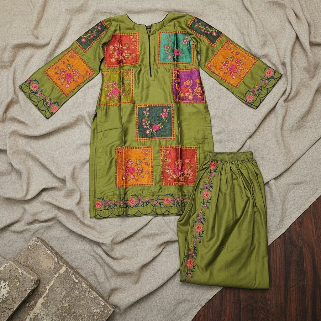 AD Winter Olive | Olive Green Heavy Marina Thread Embroidered Shalwar Kameez