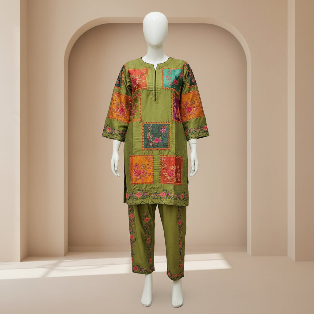 AD Winter Olive | Olive Green Heavy Marina Thread Embroidered Shalwar Kameez