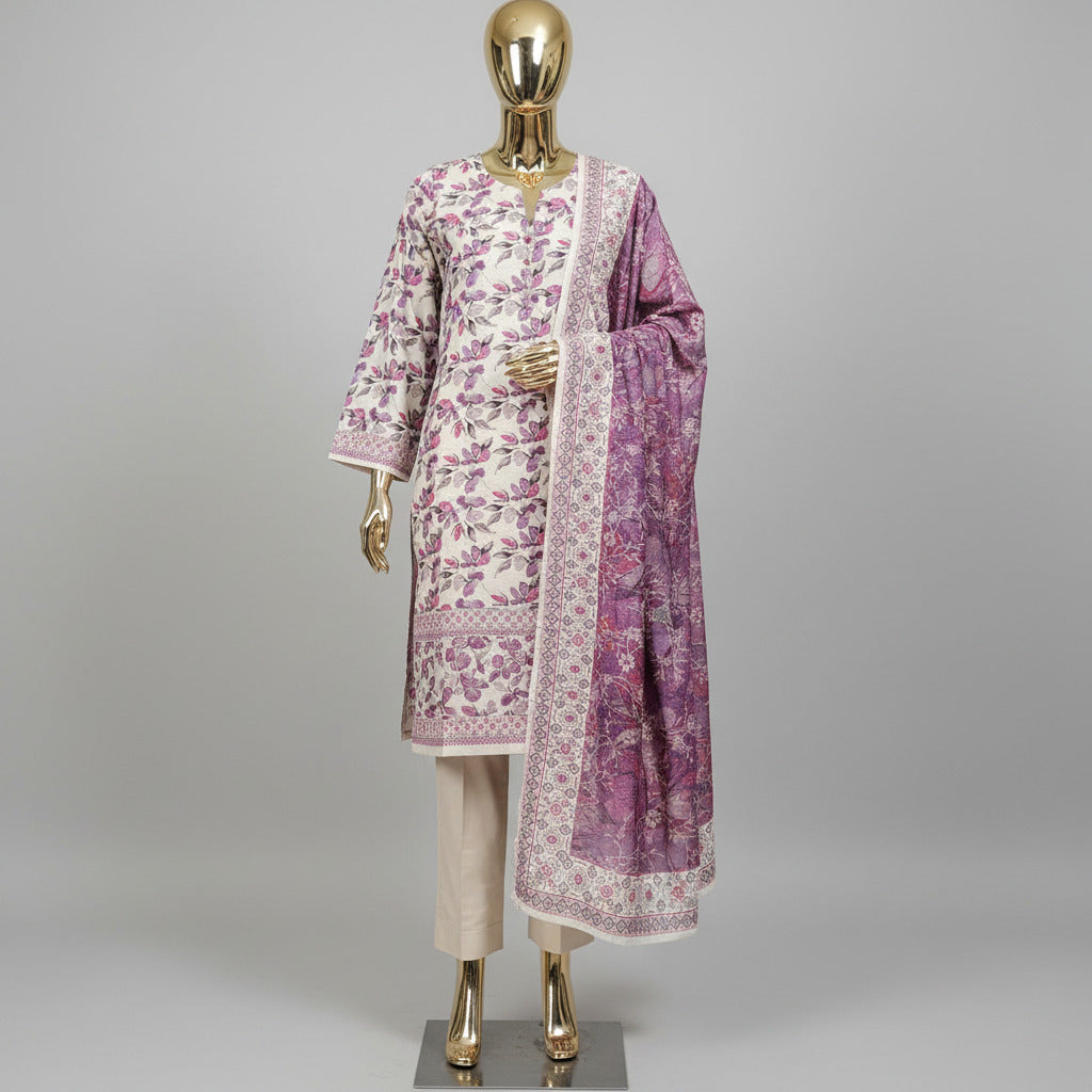 MHK Royal Bloom | Mauve & Purple Digital Floral Print Viscose Linen Shalwar Kameez Set