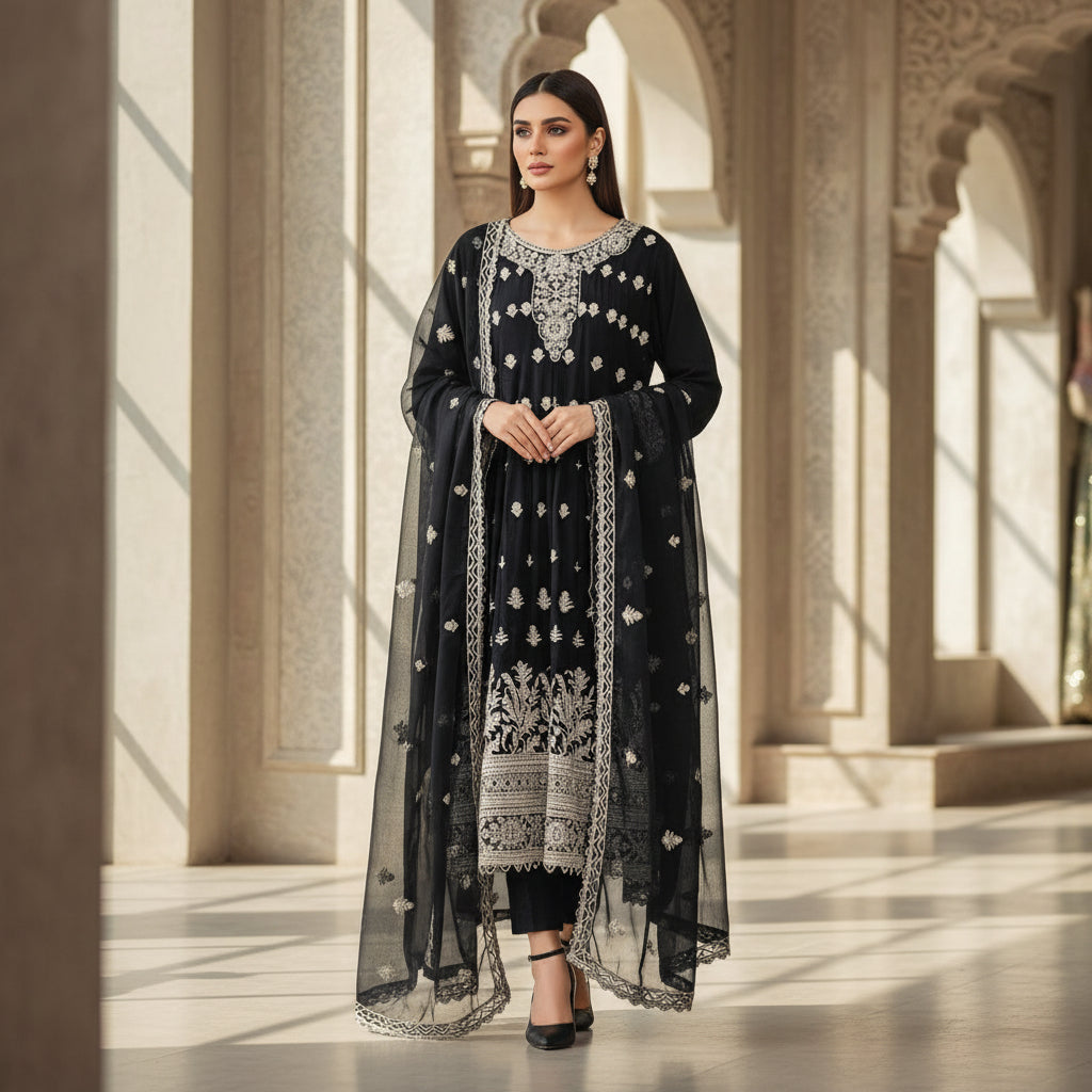 Royal Embroiderie | 4-Color Linen Viscose Embroidered Dress Set