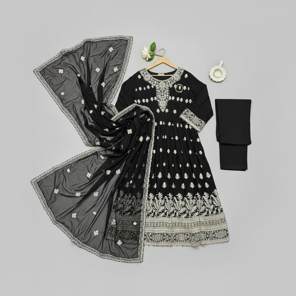 Royal Embroiderie | 4-Color Linen Viscose Embroidered Dress Set