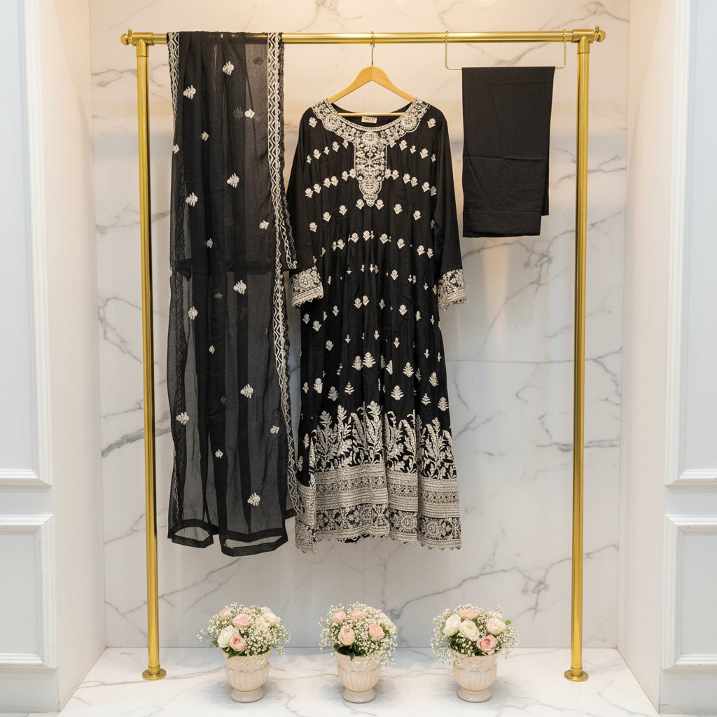 Royal Embroiderie | 4-Color Linen Viscose Embroidered Dress Set