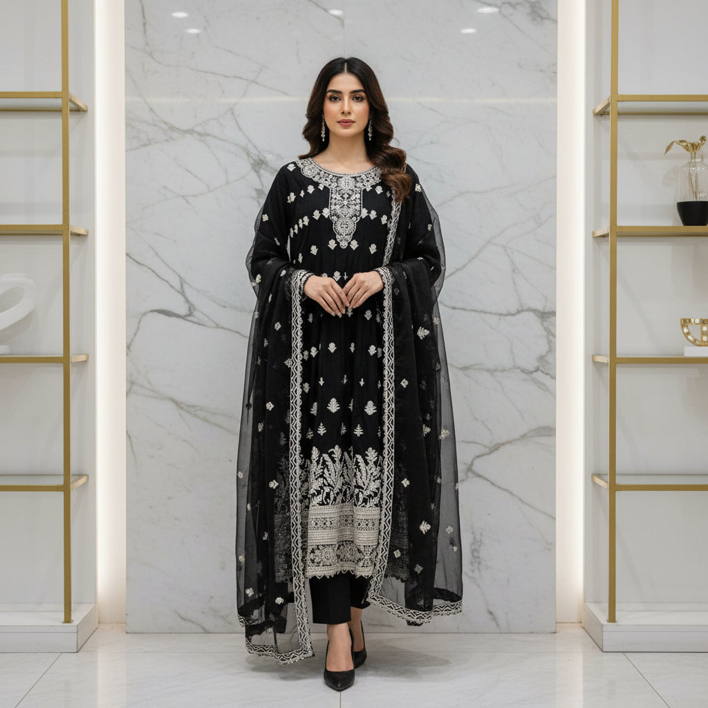 Royal Embroiderie | 4-Color Linen Viscose Embroidered Dress Set