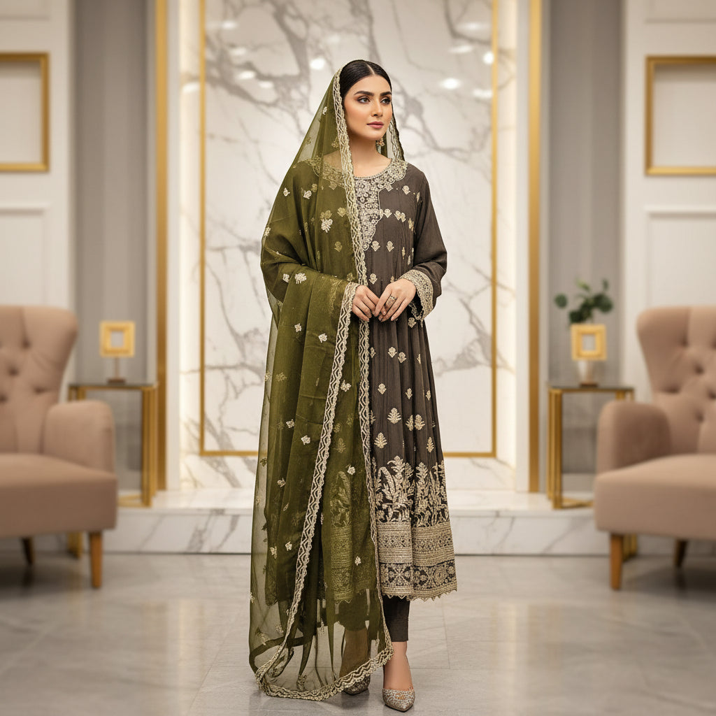 Royal Embroiderie | 4-Color Linen Viscose Embroidered Dress Set