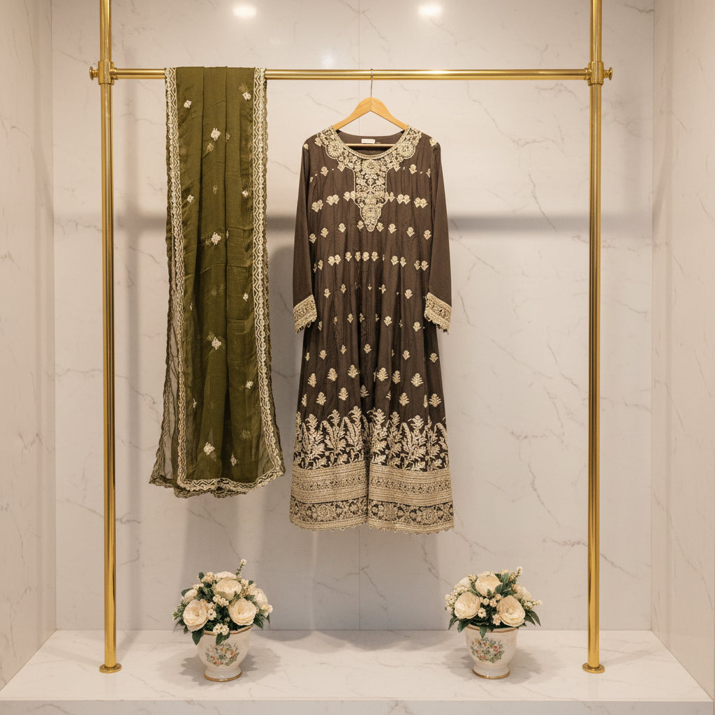 Royal Embroiderie | 4-Color Linen Viscose Embroidered Dress Set