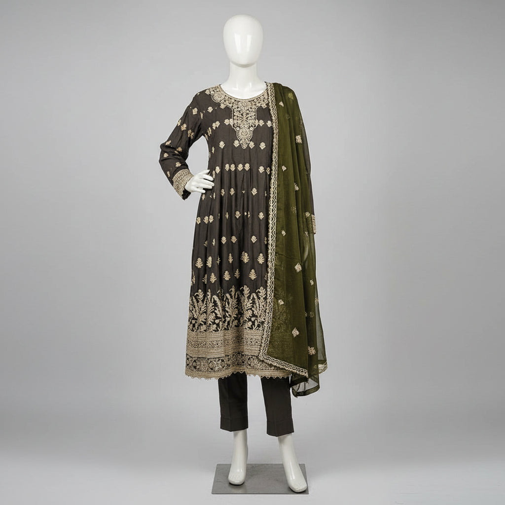 Royal Embroiderie | 4-Color Linen Viscose Embroidered Dress Set