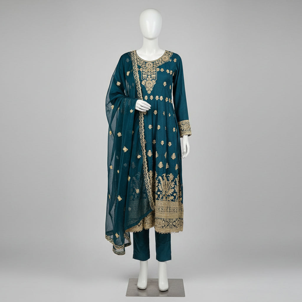Royal Embroiderie | 4-Color Linen Viscose Embroidered Dress Set
