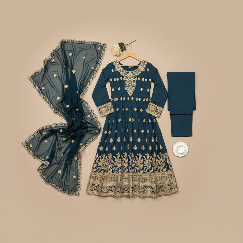 Royal Embroiderie | 4-Color Linen Viscose Embroidered Dress Set