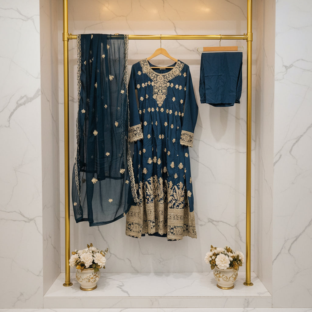 Royal Embroiderie | 4-Color Linen Viscose Embroidered Dress Set