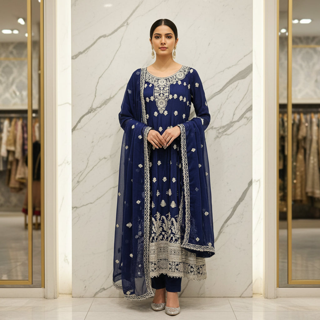 Royal Embroiderie | 4-Color Linen Viscose Embroidered Dress Set