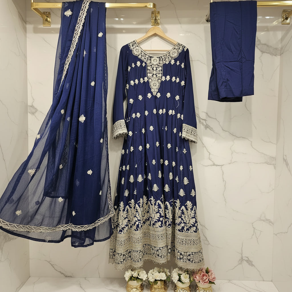 Royal Embroiderie | 4-Color Linen Viscose Embroidered Dress Set