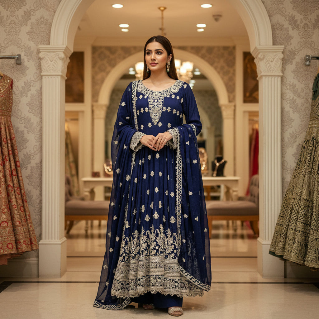 Royal Embroiderie | 4-Color Linen Viscose Embroidered Dress Set