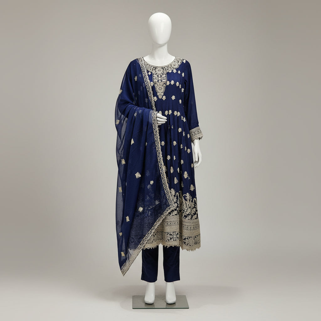 Royal Embroiderie | 4-Color Linen Viscose Embroidered Dress Set