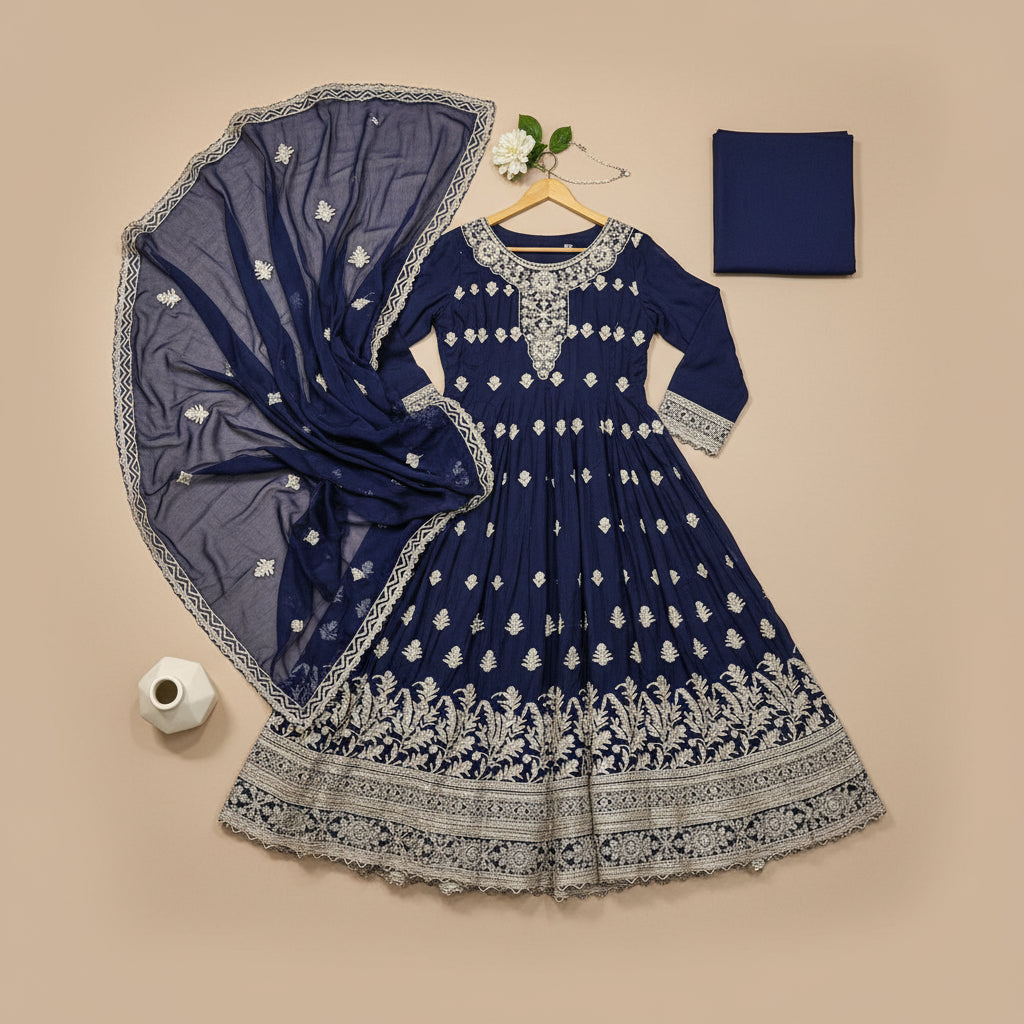 Royal Embroiderie | 4-Color Linen Viscose Embroidered Dress Set