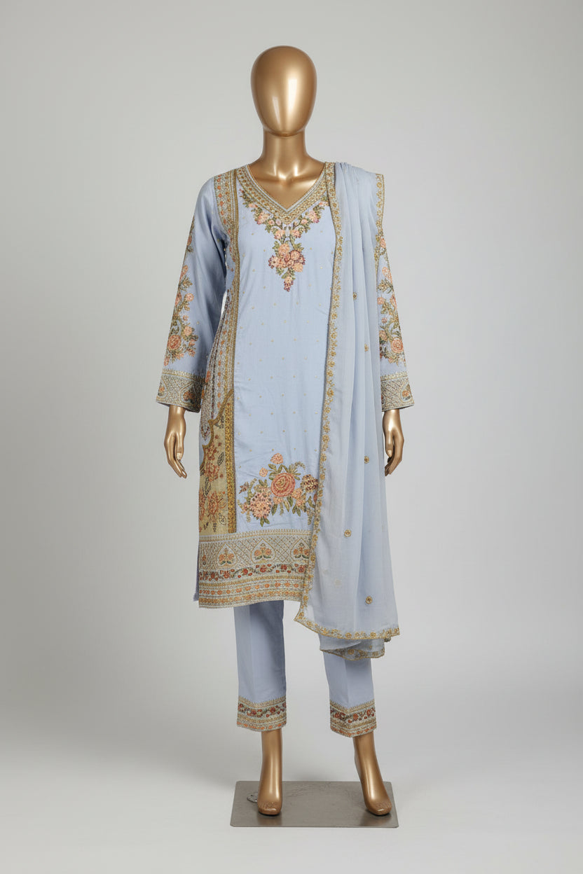 ETH Four-Way Elegance: Teal, Baby Blue, Baby Pink & Black Embroidered Linen Shalwar Kameez