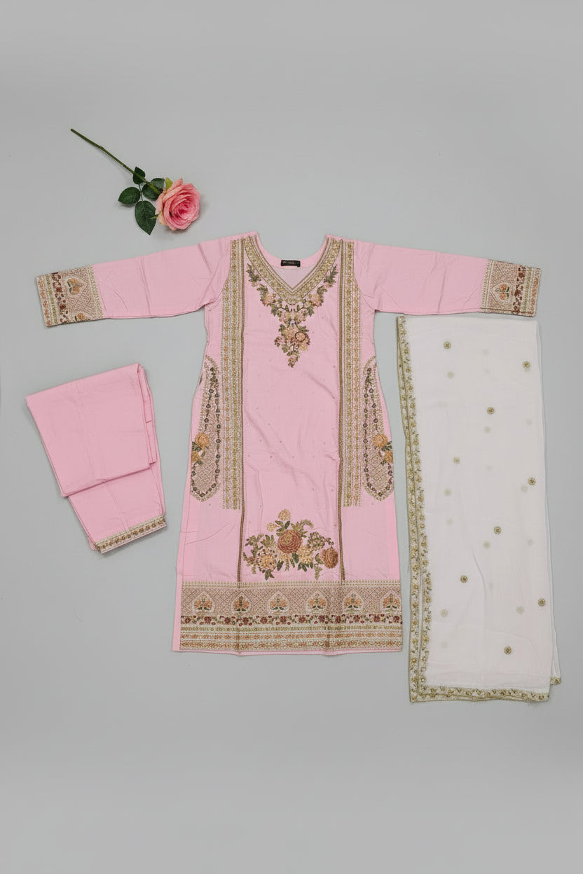 ETH Four-Way Elegance: Teal, Baby Blue, Baby Pink & Black Embroidered Linen Shalwar Kameez
