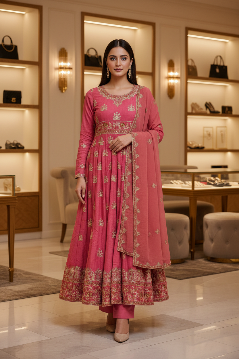 ETHN The Colour Quartet: Olive Green, Bubblegum Pink, Purple and Navy Blue Embroidered Linen Dress