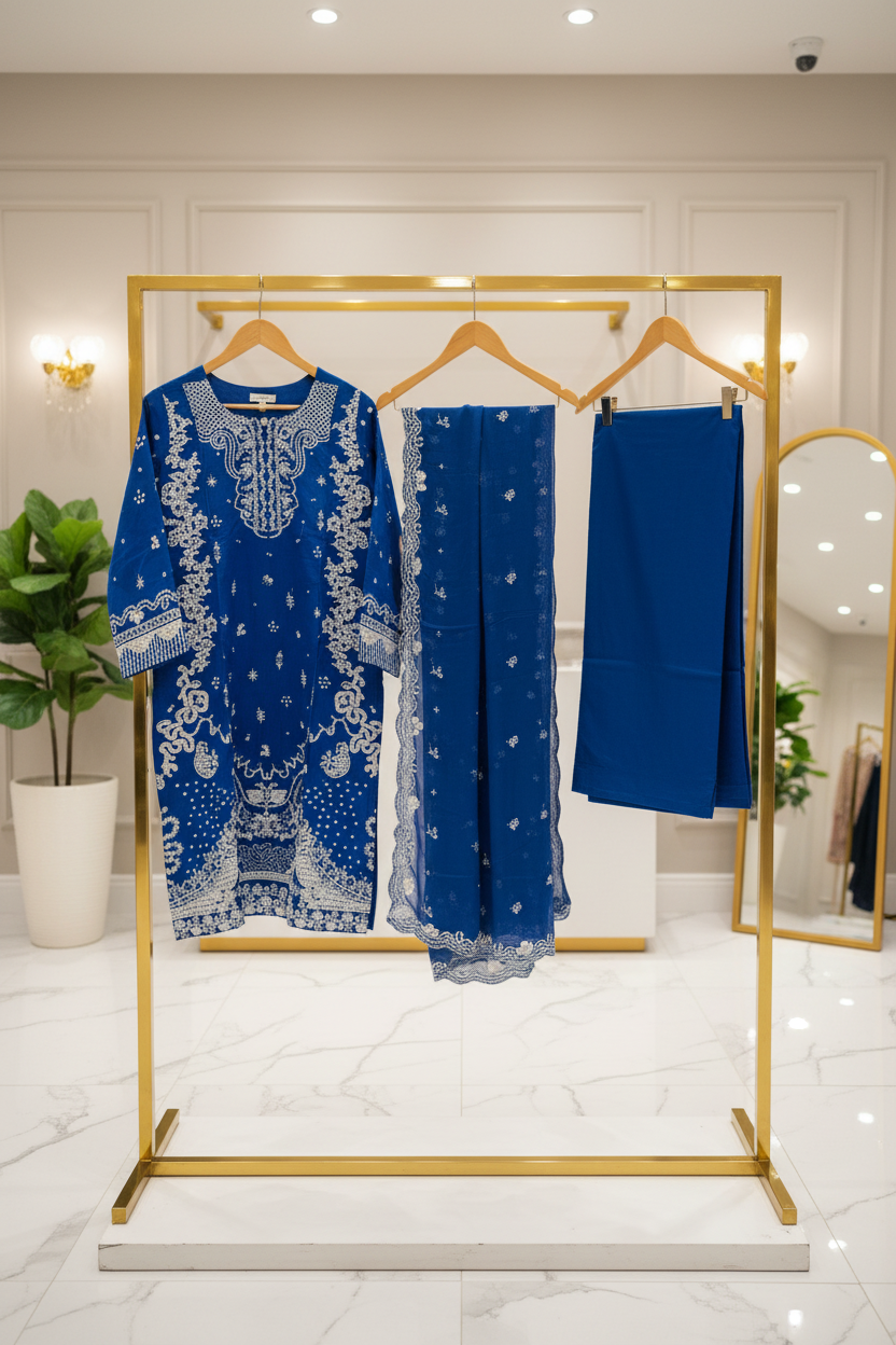 QMR Luxury Royal Blue Embroidered Shalwar Kameez Eid Wear