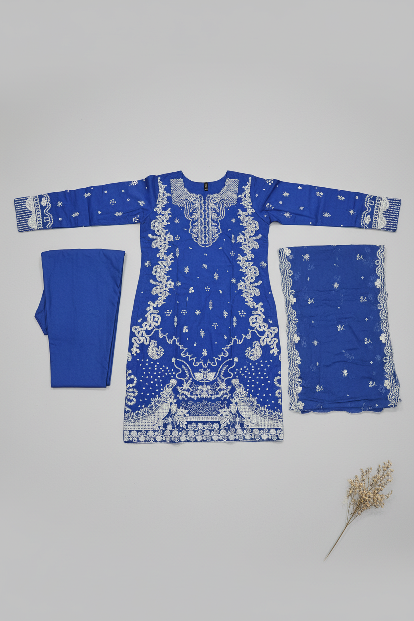 QMR Luxury Royal Blue Embroidered Shalwar Kameez Eid Wear