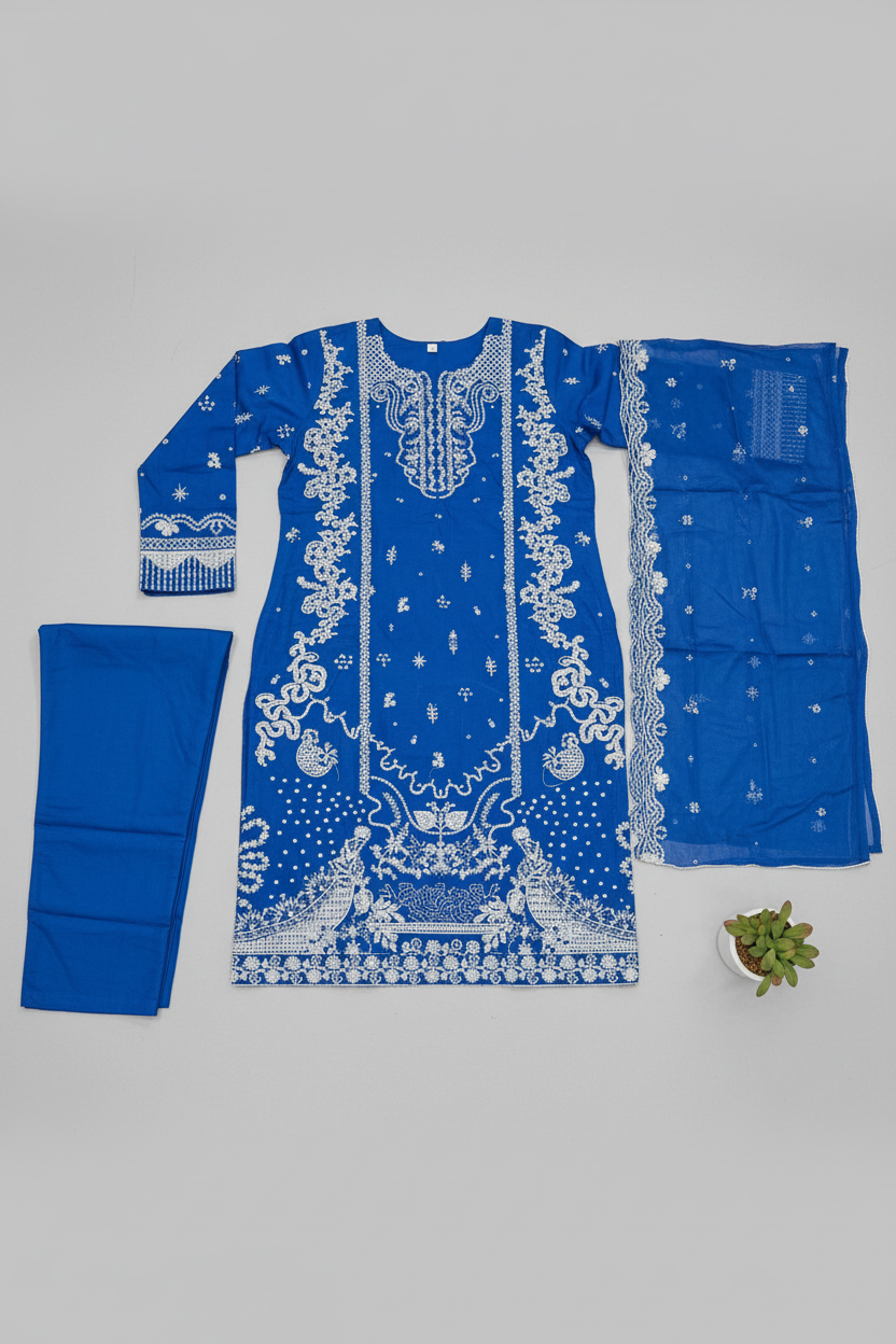 QMR Luxury Royal Blue Embroidered Shalwar Kameez Eid Wear