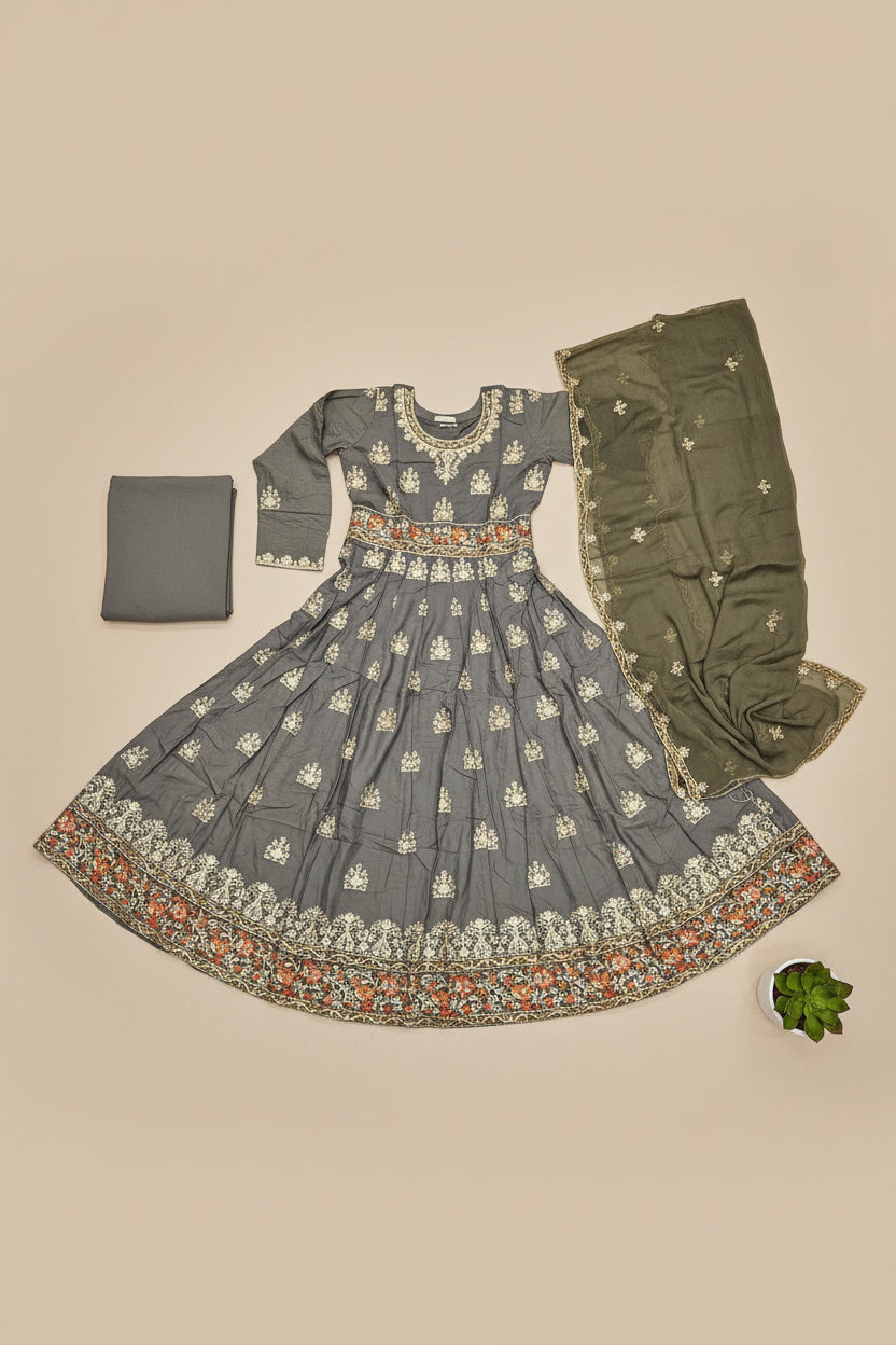 ETHN The Colour Quartet: Olive Green, Bubblegum Pink, Purple and Navy Blue Embroidered Linen Dress