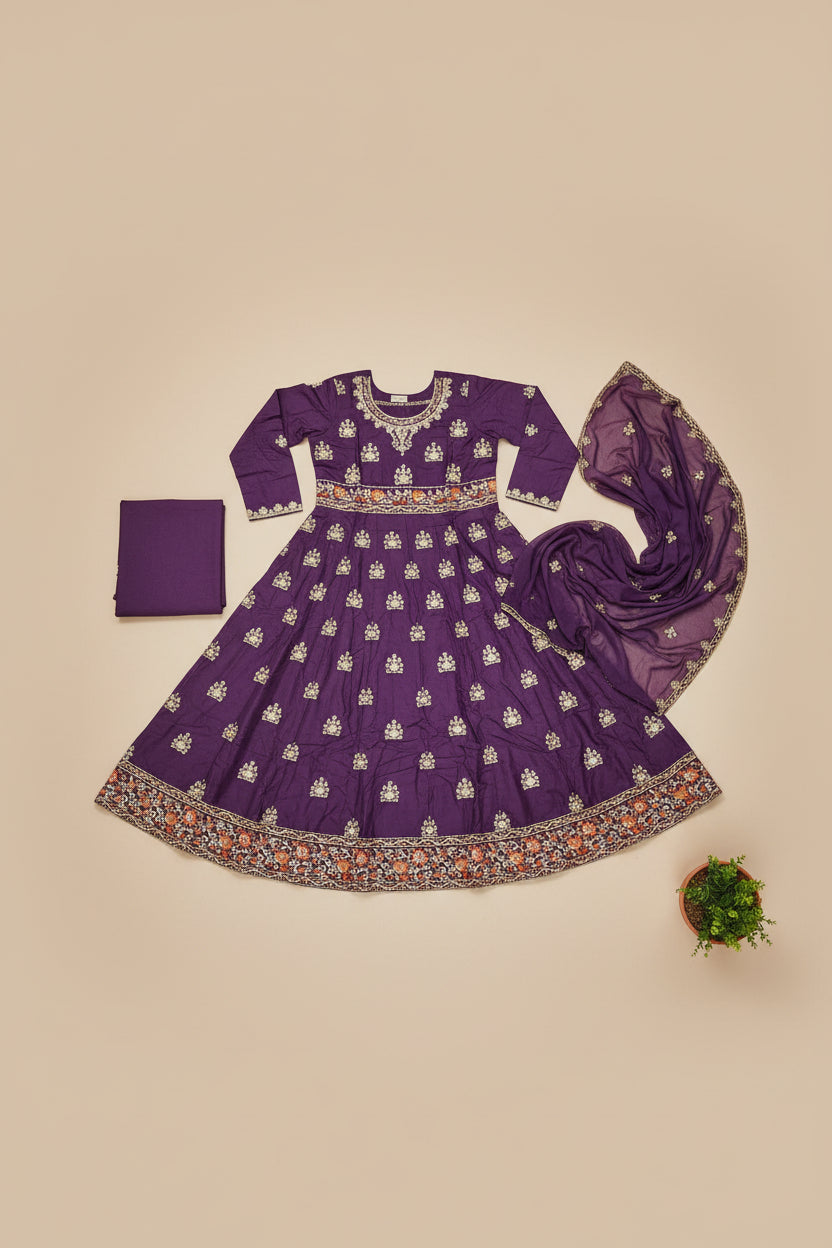 ETHN The Colour Quartet: Olive Green, Bubblegum Pink, Purple and Navy Blue Embroidered Linen Dress
