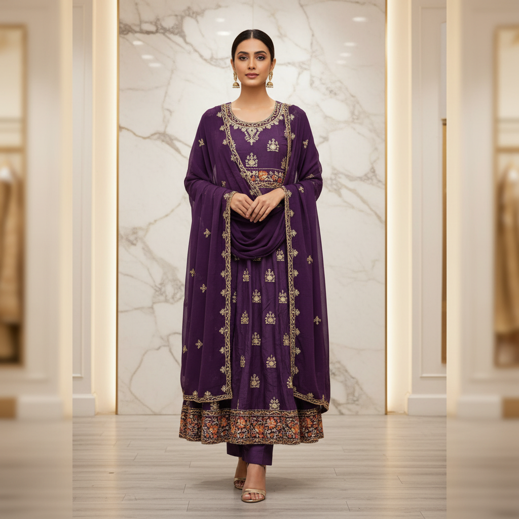 ETHN The Colour Quartet: Olive Green, Bubblegum Pink, Purple and Navy Blue Embroidered Linen Dress