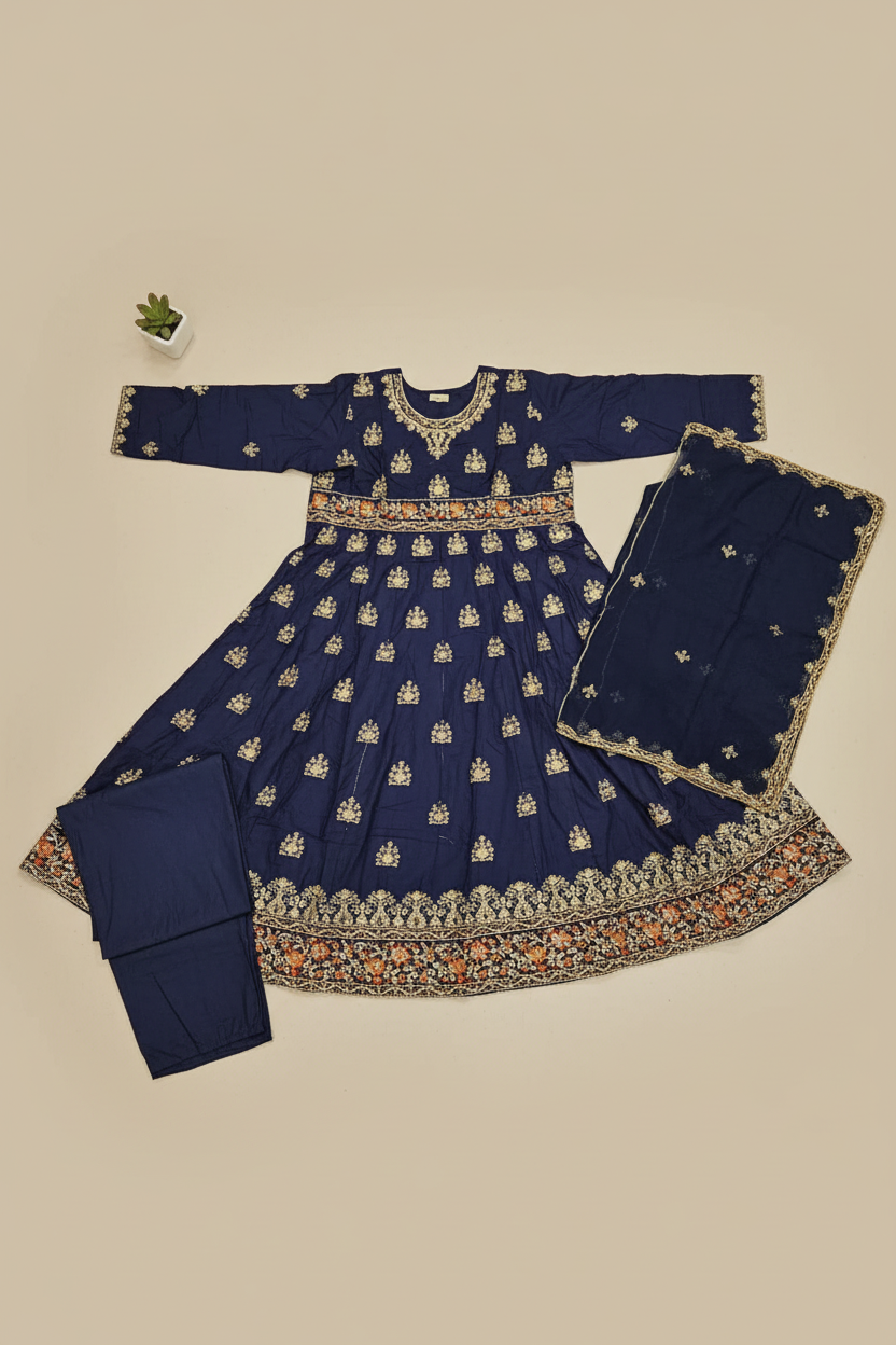 ETHN The Colour Quartet: Olive Green, Bubblegum Pink, Purple and Navy Blue Embroidered Linen Dress