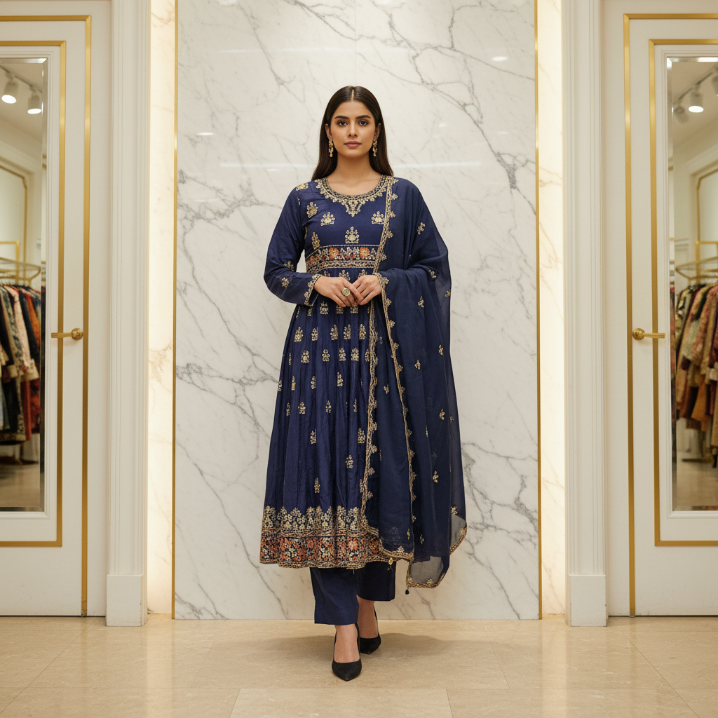 ETHN The Colour Quartet: Olive Green, Bubblegum Pink, Purple and Navy Blue Embroidered Linen Dress