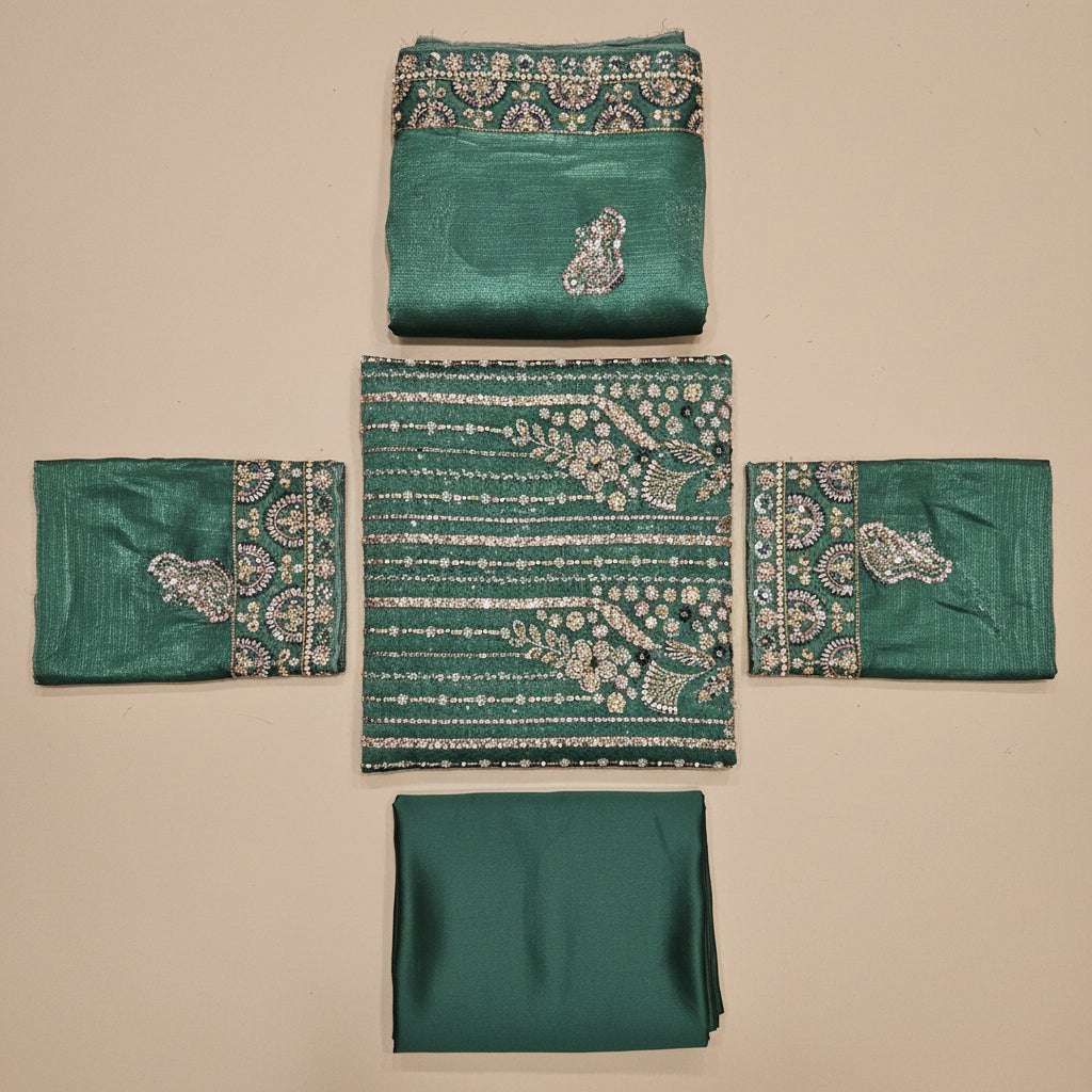 Heavy Embroidered Unstitched Net Suit for Women | Zari, Sequins, Pearl and Stone Work| 6 Colour Options