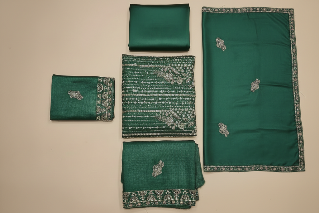 Heavy Embroidered Unstitched Net Suit for Women | Zari, Sequins, Pearl and Stone Work| 6 Colour Options