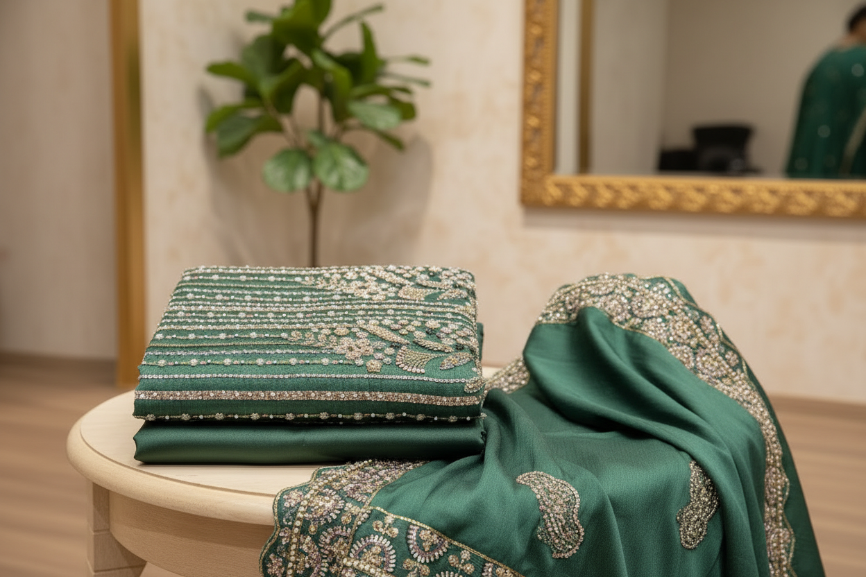 Heavy Embroidered Unstitched Net Suit for Women | Zari, Sequins, Pearl and Stone Work| 6 Colour Options