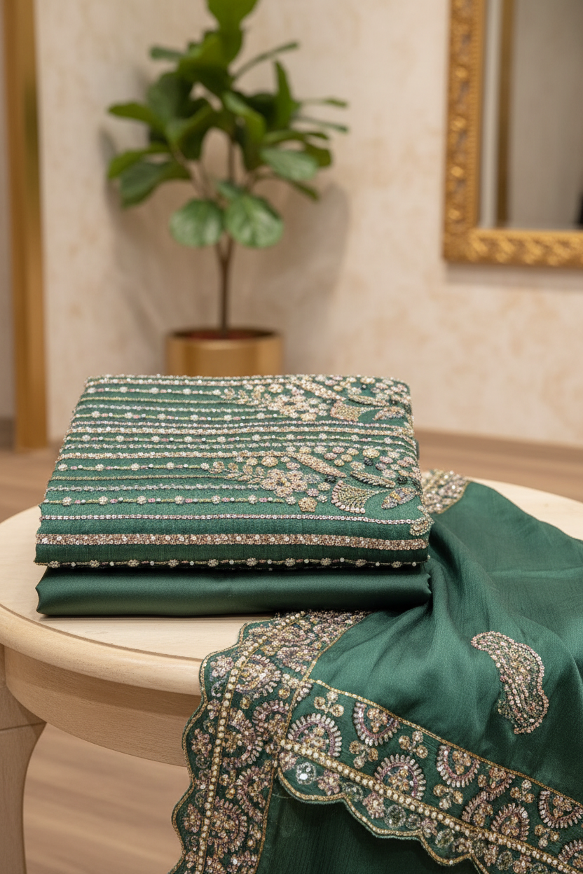 Heavy Embroidered Unstitched Net Suit for Women | Zari, Sequins, Pearl and Stone Work| 6 Colour Options