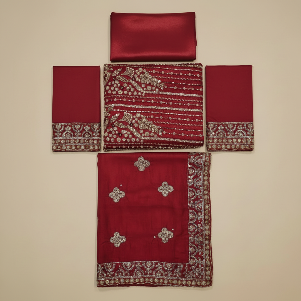 Heavy Embroidered Unstitched Net Suit for Women | Zari, Sequins, Pearl and Stone Work| 6 Colour Options