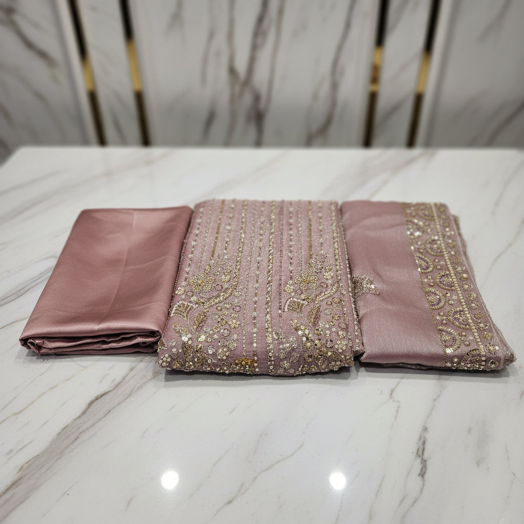 Heavy Embroidered Unstitched Net Suit for Women | Zari, Sequins, Pearl and Stone Work| 6 Colour Options