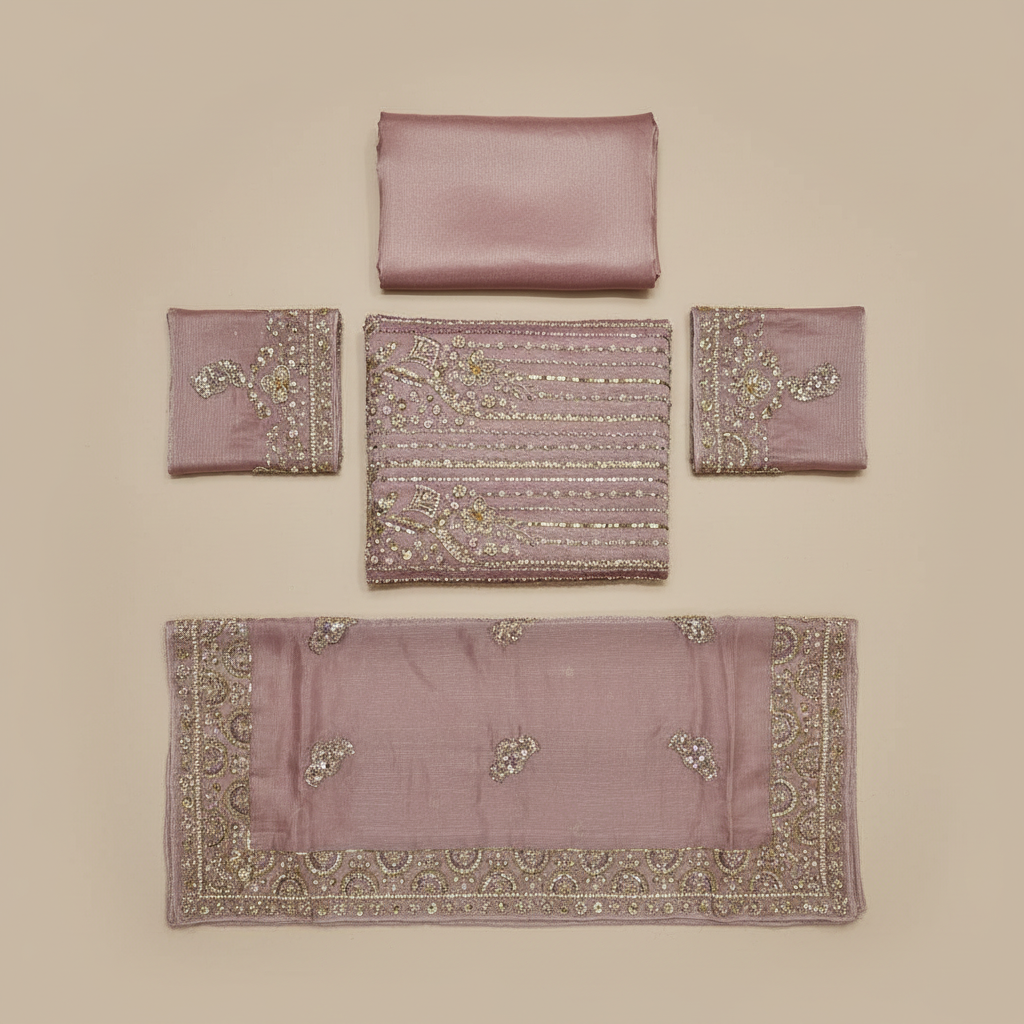 Heavy Embroidered Unstitched Net Suit for Women | Zari, Sequins, Pearl and Stone Work| 6 Colour Options