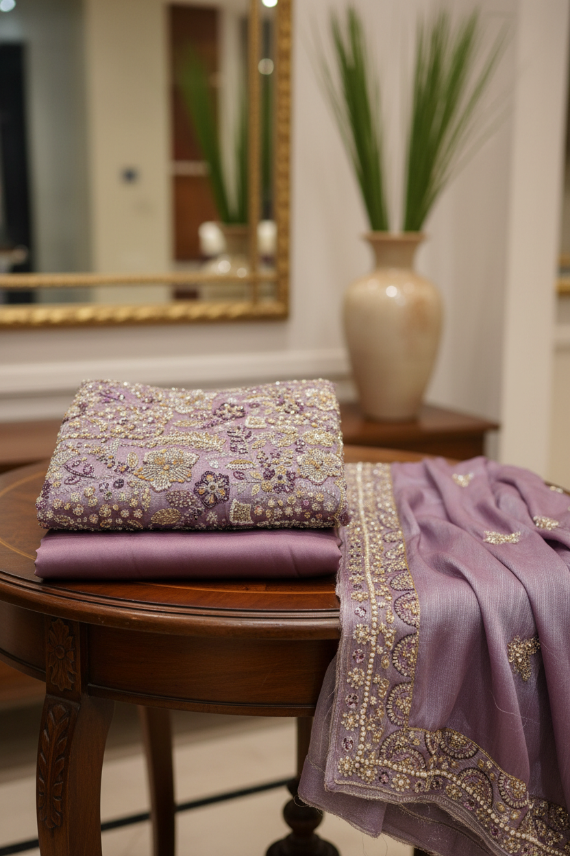 Heavy Embroidered Unstitched Net Suit for Women | Zari, Sequins, Pearl and Stone Work| 6 Colour Options