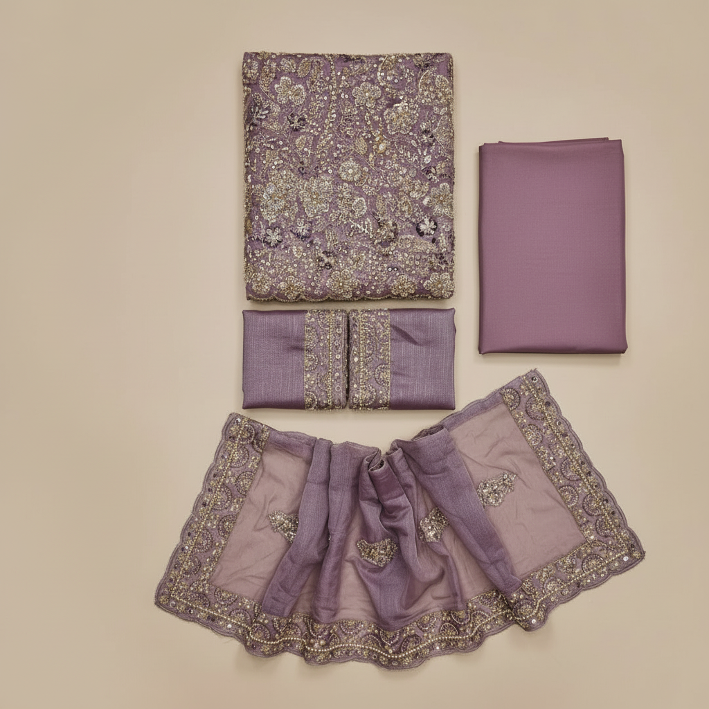 Heavy Embroidered Unstitched Net Suit for Women | Zari, Sequins, Pearl and Stone Work| 6 Colour Options