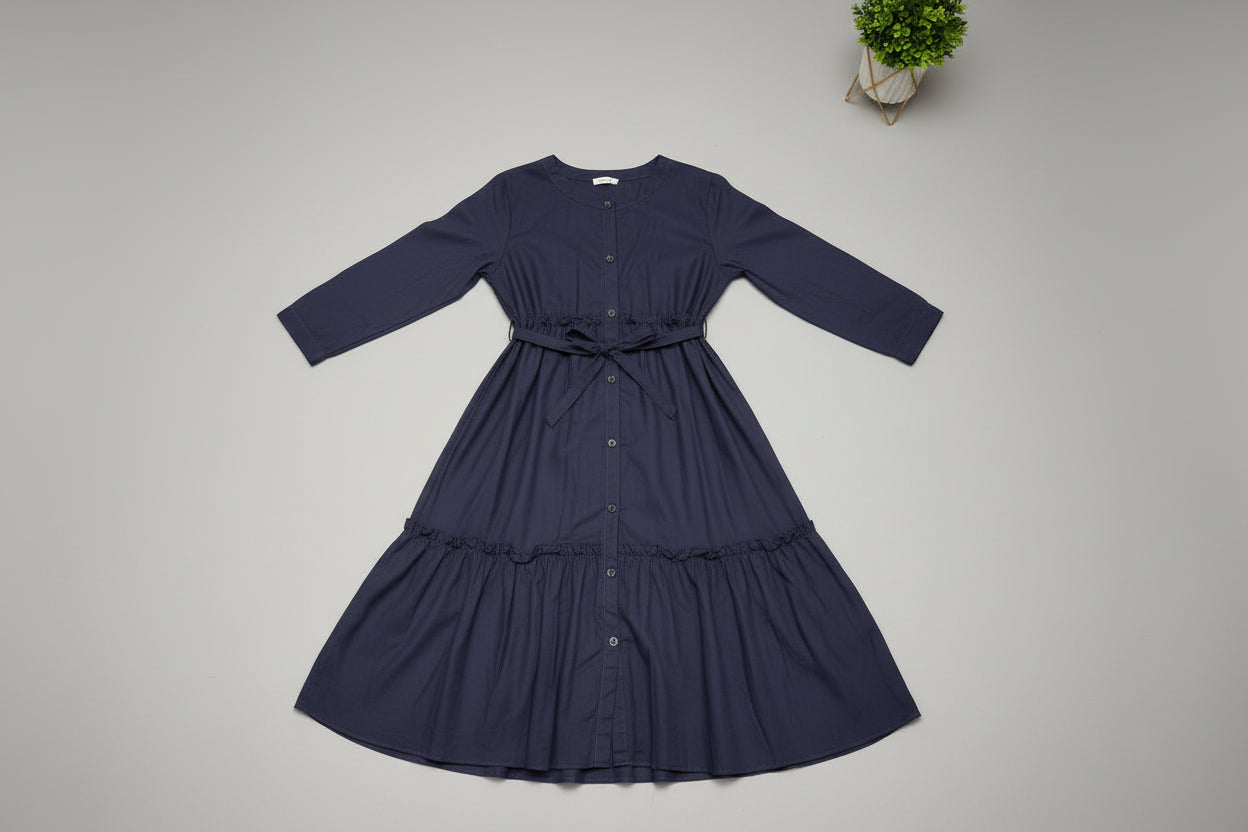 The Dreamy Gown Collection | Pleated Linen Viscose Long Dress for Women | Casual Everyday Wear in Dolphin Dream, Baby Sky, and Chocolate