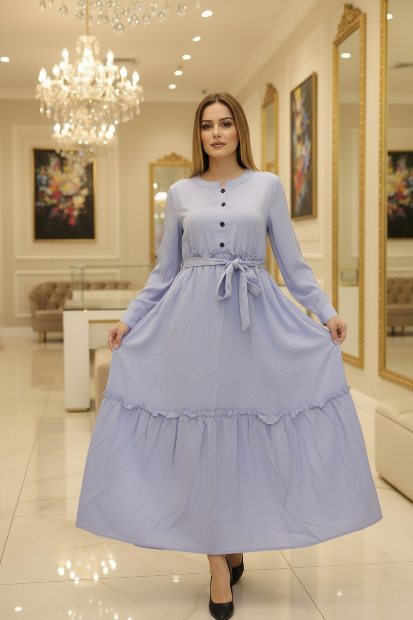 The Dreamy Gown Collection | Pleated Linen Viscose Long Dress for Women | Casual Everyday Wear in Dolphin Dream, Baby Sky, and Chocolate