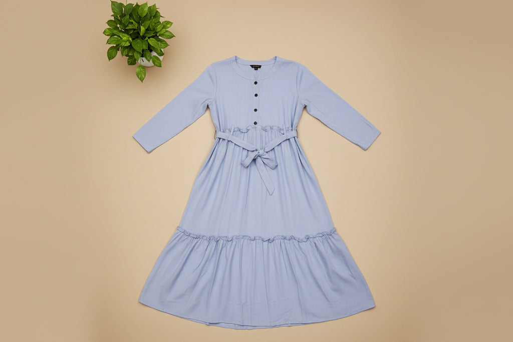 The Dreamy Gown Collection | Pleated Linen Viscose Long Dress for Women | Casual Everyday Wear in Dolphin Dream, Baby Sky, and Chocolate