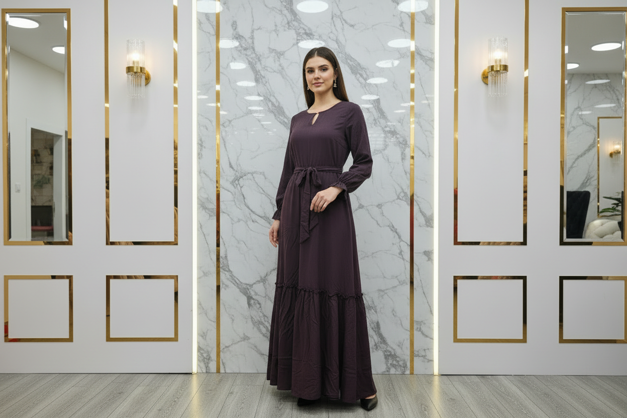 The Dreamy Gown Collection | Pleated Linen Viscose Long Dress for Women | Casual Everyday Wear in Dolphin Dream, Baby Sky, and Chocolate